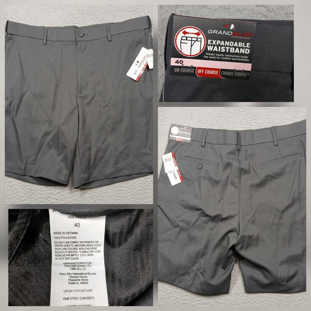 Grand Slam Men's Golf Shorts 40 Gray Expandable Waistband Performance NWT